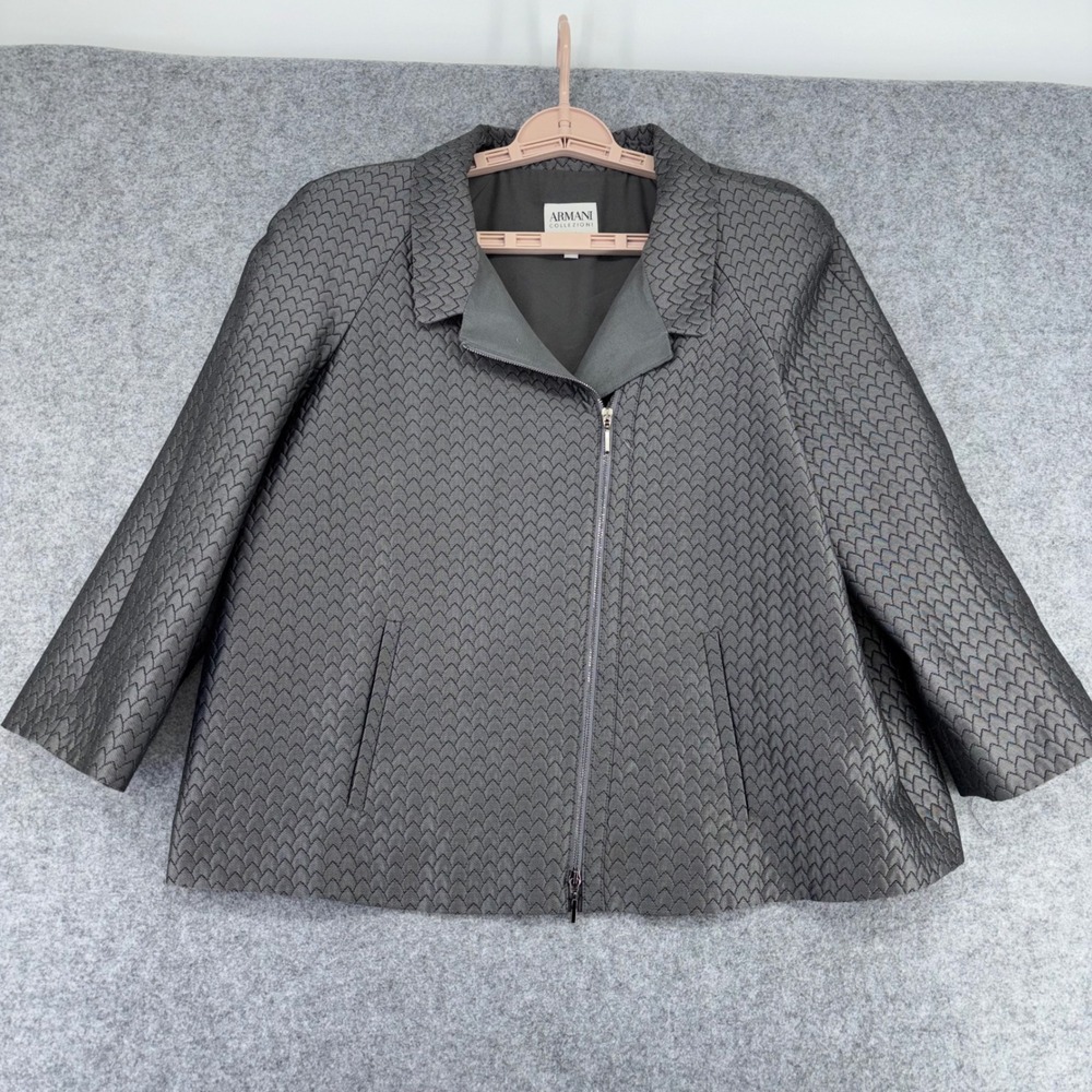 Armani Collezioni Gray Textured Chevron Zip Front Jacket Made in Italy Size 10